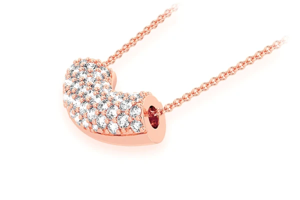 Noodle Diamond Pave Pendant 14k Solid Gold Chain Attached 0.35ctw