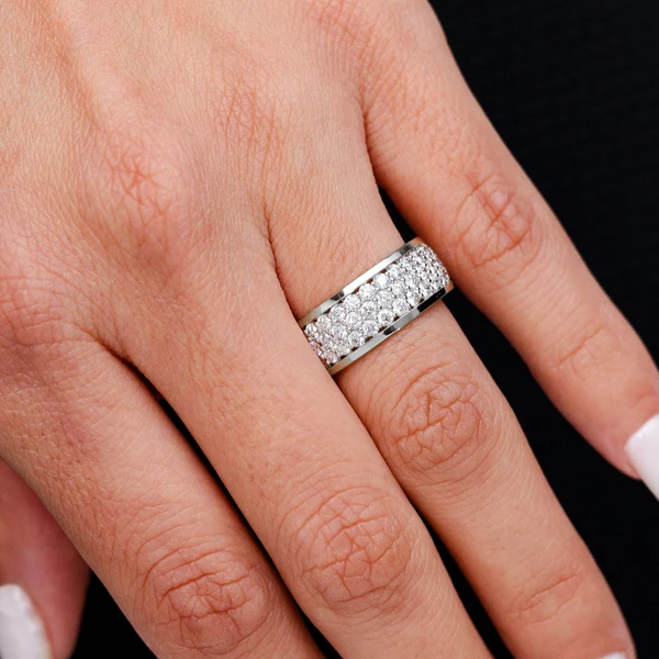 Three Row Diamond Band Ring 14k Solid Gold 1.25ctw