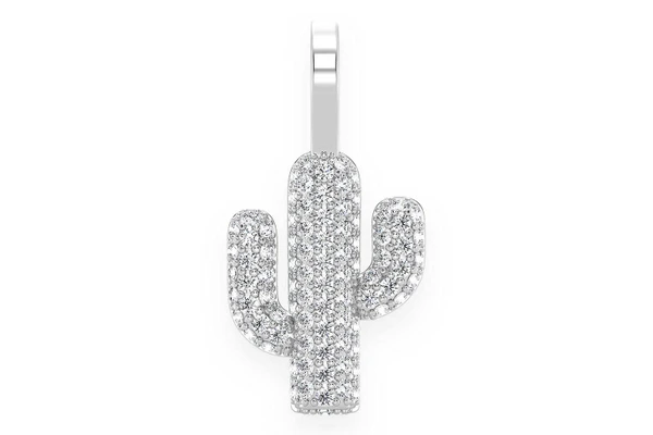 Cactus Diamond Pendant 14k Solid Gold 0.35ctw