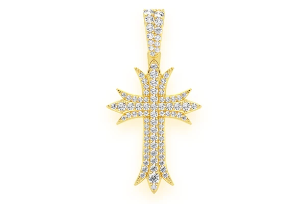 Deco Three Row Cross Diamond Pendant 14k Solid Gold 0.65ctw