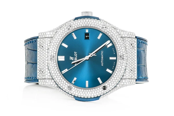 Hublot Classic Fusion 42MM Steel 8.00ctw - Fully Iced Out