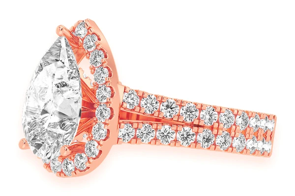 Sphinx - 3.00ct Pear Solitaire - Two Row Split Scallop - Diamond Engagement Ring - All Natural Diamonds