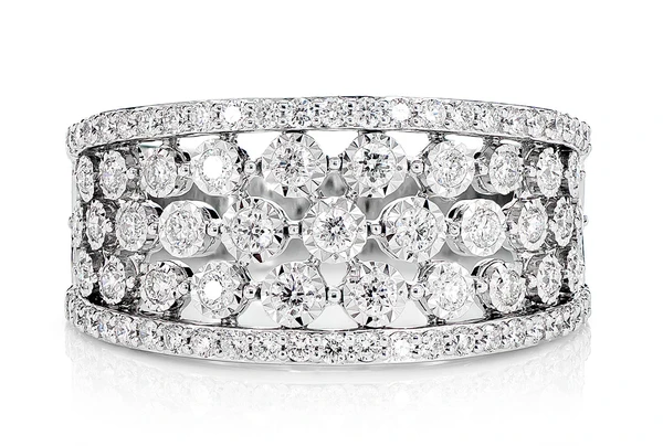 Open Miracle Set Diamond Wide Band Ring 14k Solid Gold 0.65ctw