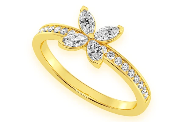 Marquise Flower Diamond Ring 14k Solid Gold 0.35ctw