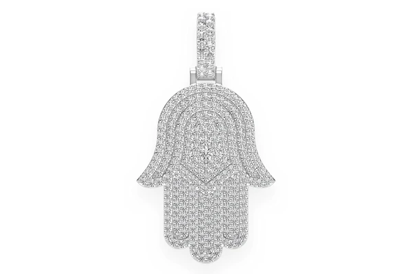 Hamsa Diamond Pendant 14k Solid Gold 3.75ctw