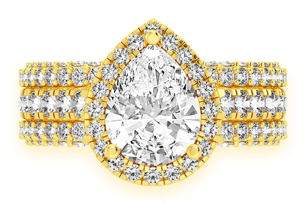 2.00ct Pear Solitaire - Three Row - Diamond Engagement Ring - All Natural