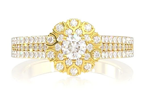 Wishbone Halo Diamond Engagement Ring 0.60ctw - 14k Solid Gold - All Natural 