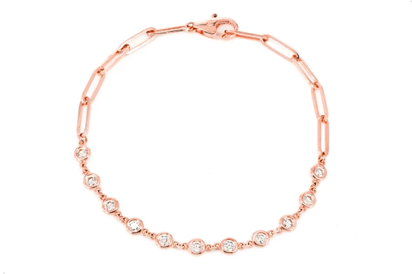 Bezel Link Enlongated Rolo Bracelet 14k Solid Gold 0.60ctw 