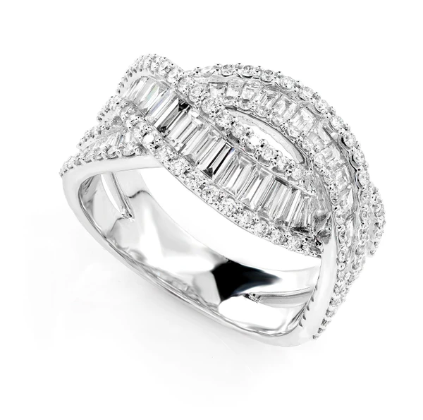 Baguette And Round Diamond Twist Ring 14k Solid Gold 1.65ctw