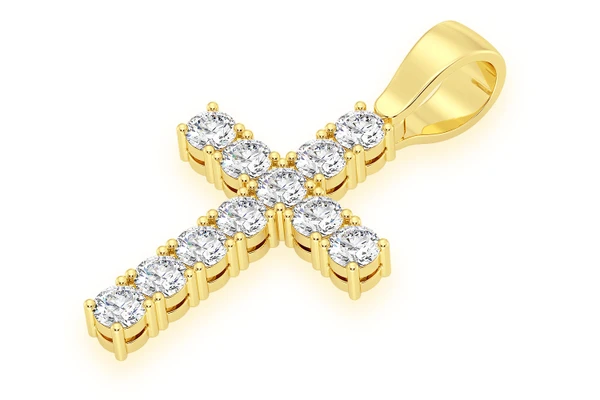 Solitaire Basket Cross Diamond Pendant 14k Solid Gold 3.75ctw
