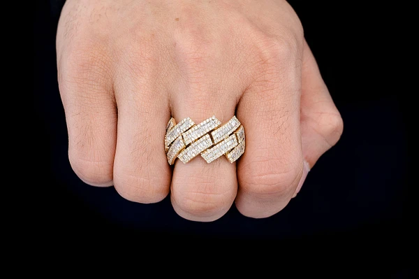 Raised Baguette Miami Cuban Ring 14k Solid Gold 2.30ctw