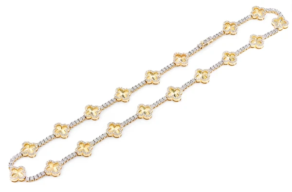 Miracele Clover Link Diamond Tennis Necklace Solid Gold 5.50ctw