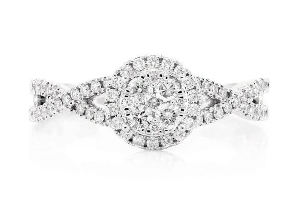 Round Mosaic Twisted Halo Diamond Ring 14k Solid Gold 0.55ctw