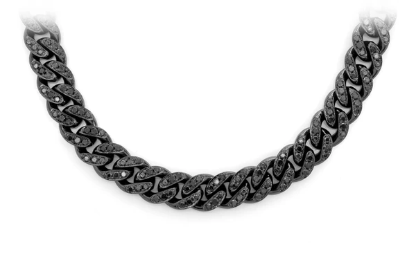 8MM Miami Cuban Chain Black Diamond Silver Chain