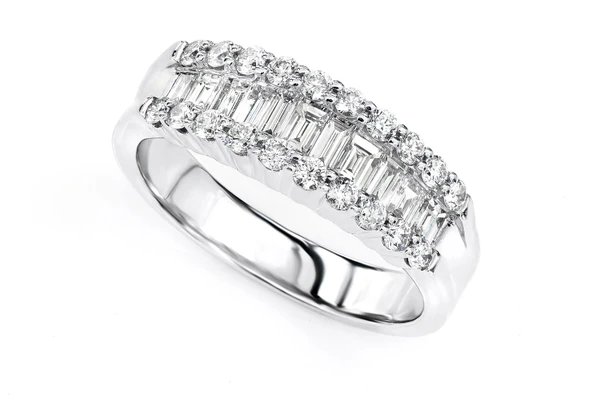 Graduated Baguette And Round Diamond Ring 0.45ctw 14k Solid Gold
