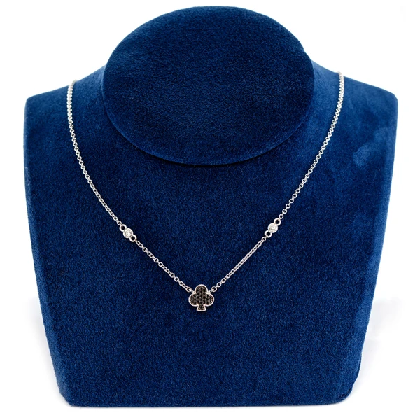 Club Playing Card Symbol Pendant Attached Necklace 14k Solid Gold 0.30ctw