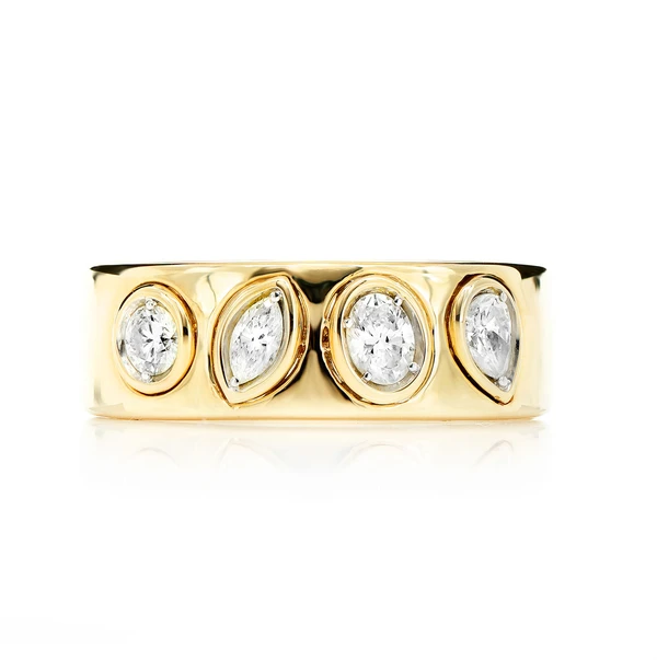 Alternating Multi Shape Diamond Bezel Band Ring 14k Solid Gold 0.40ctw
