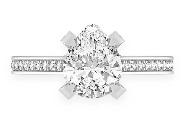 2.00ct Pear Solitaire -deluxe One Row Scallop - Diamond Engagement Ring - All Natural
