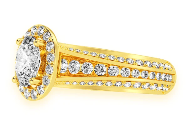 Monst - 1.00ct Oval Solitaire - Three Row Graduated Split Halo - Diamond Engagement Ring - All Natural Vs Diamonds