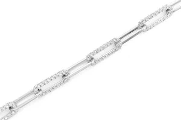 Elongated Rolo Link Diamond Bracelet 14k Solid Gold 3.25ctw