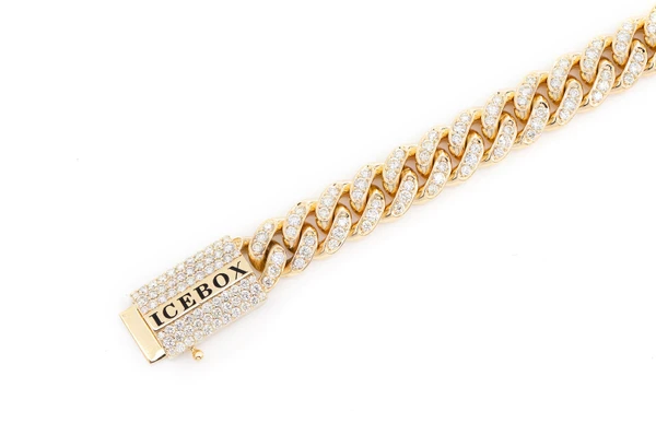 thumbnail image 2 of Miami Cuban Link Bracelet 1ct CZ Iced Clasp 14k Gold Plated Stainless Steel | Harlembling Men's Hip Hop 2 of 4
