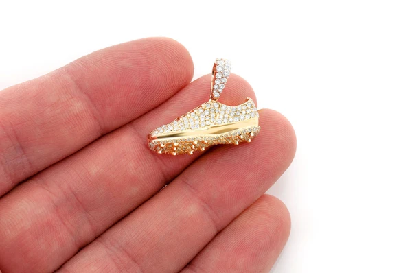 Soccer Futbol Cleat Diamond Pendant 14k Solid Gold 1.33ctw