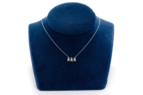 Three Girls Diamond Necklace 14k Solid Gold 0.05ctw