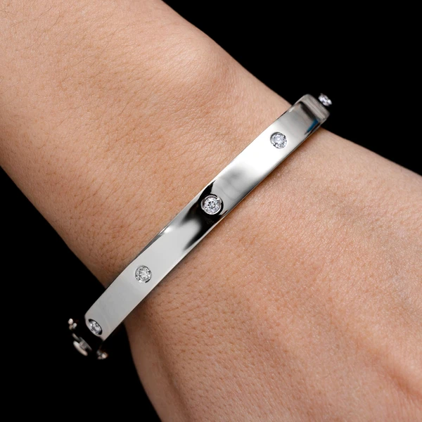 Diamond Gypsy Set Bangle Bracelet 14k Solid Gold 0.90ctw