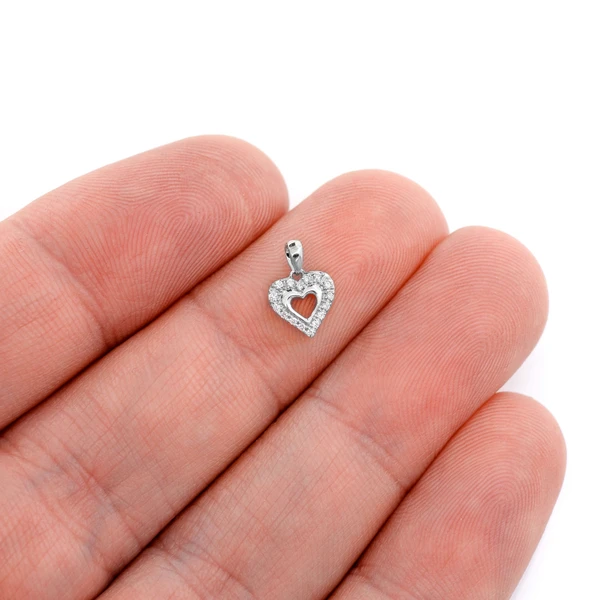 Open Heart Halo Diamond Pendant 14k Solid Gold 0.04ctw