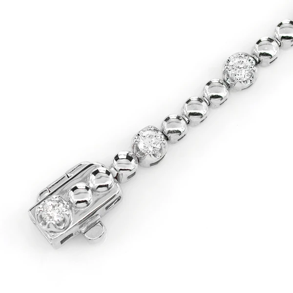 3pt Crown Set Beaded Diamond Link Bracelet 14k Solid Gold 0.60ctw