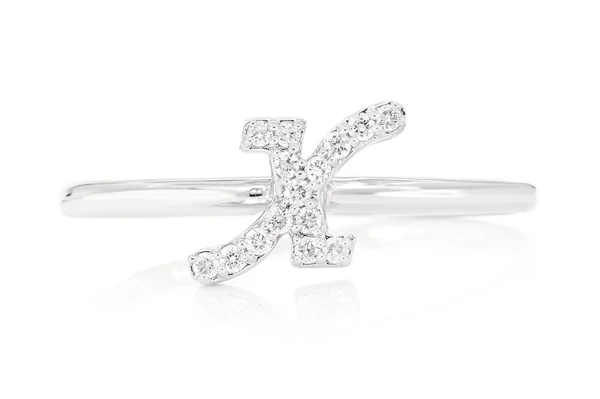 Cursive Letter X Diamond Ring 14k Solid Gold 0.05ctw