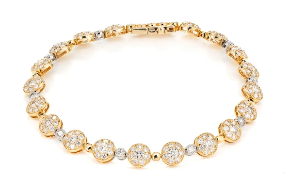 Beaded Cluster Link Diamond Bracelet 14k Solid Gold 3.45ctw