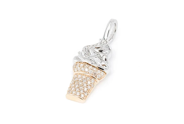 Ice Cream Diamond Pendant Two-Tone 14k Solid Gold .15ctw