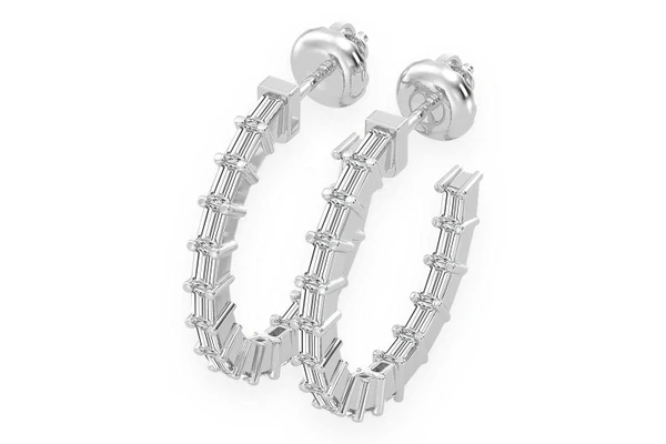  Baguette Hoop Diamond Earrings 14k Solid Gold 0.75ctw