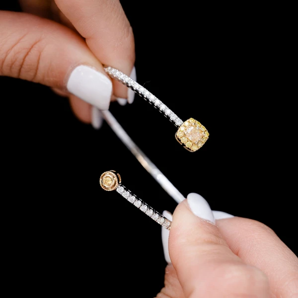 Geometric Diamond Bypass Yellow And White Diamond Bracelet 14k Solid Gold 0.75ctw