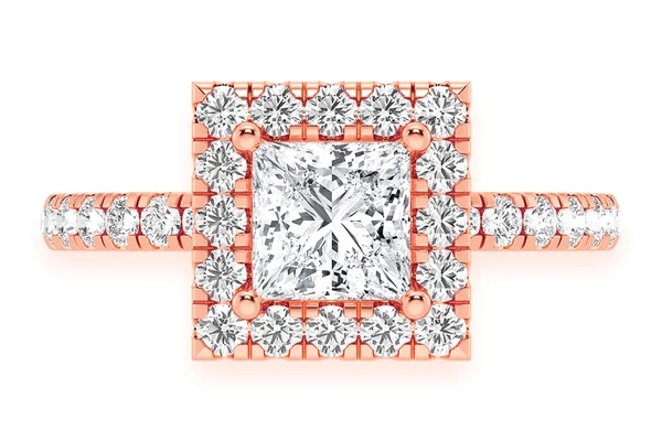 Thav - .75ct Princess Cut - Scallop Halo One Row- Diamond Engagement Ring - All Natural