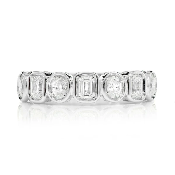 Oval And Baguette Bezel Diamond Band Ring 14k Solid Gold 0.80ctw