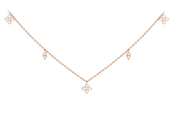 Clover Diamond Station Necklace 14k Solid Gold 0.25ctw