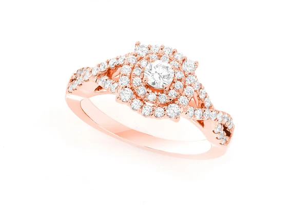 0.75ctw Round Split Shank Unique Halo- Diamond Engagement Ring - All Natural