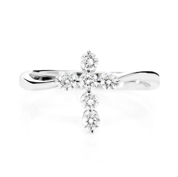 Twist Bezel Diamond Cross Ring 14k Solid Gold 0.40ctw 