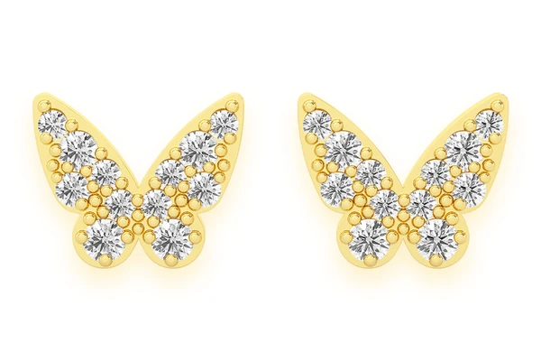 Butterfly Stud Diamond Earrings 14k Solid Gold 0.15ctw