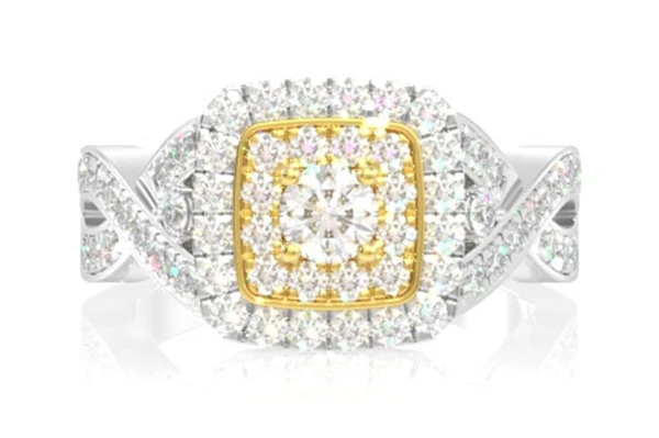 1.00ctw Double Halo Two Tone Twisted Shank - Diamond Engagement Ring - All Natural