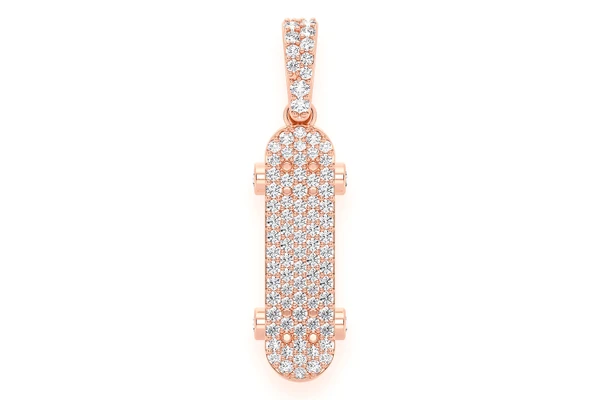 Skateboard Diamond Pendant 14k Solid Gold 0.35ctw