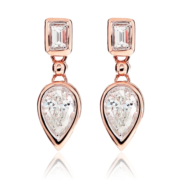 Diamond Dangling Pear Bezel Earrings 14k Solid Gold 0.75ctw