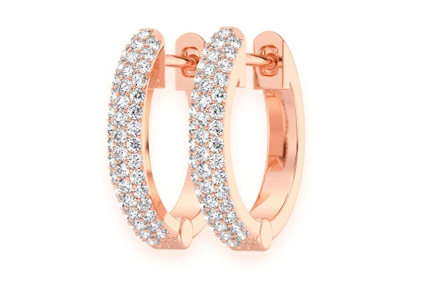 Three Row Bubbly Hoop Diamond Earrings 14k Solid Gold 0.20ctw