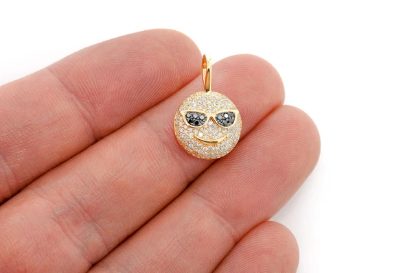 Sunglasses Emoji Diamond Pendant 14k Solid Gold 0.64ctw