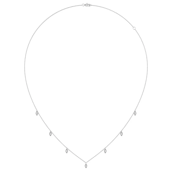Marquise Shaped Dangling Diamond Station Necklace 14k Solid Gold 0.12ctw
