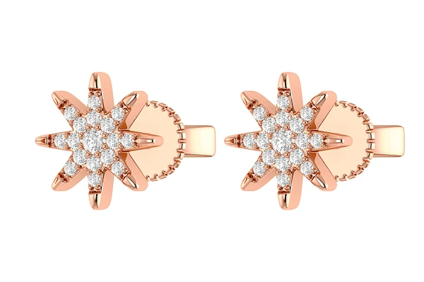 Eight Point Star Stud Earrings 14k Solid Gold 0.20ctw 