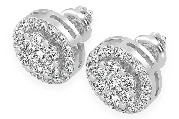 3.00ctw Flower Halo Stud Diamond Earrings 14k Solid Gold