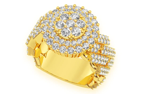 Double Halo Cuban Diamond Ring 14k Solid Gold 3.50ctw